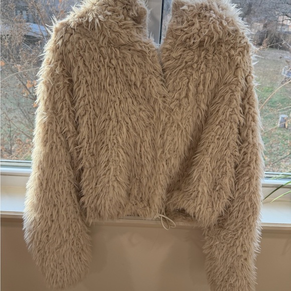 Free People Cream Faux fur Jacket - Picture 2 of 7